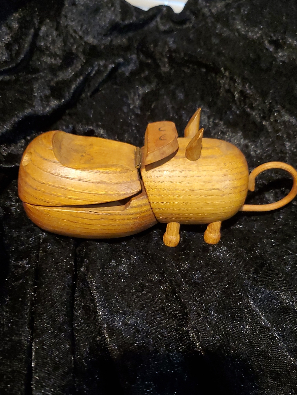 Vintage 1959 Zoo Line Teak Wood Hippo Trinket Box - MCM Japan